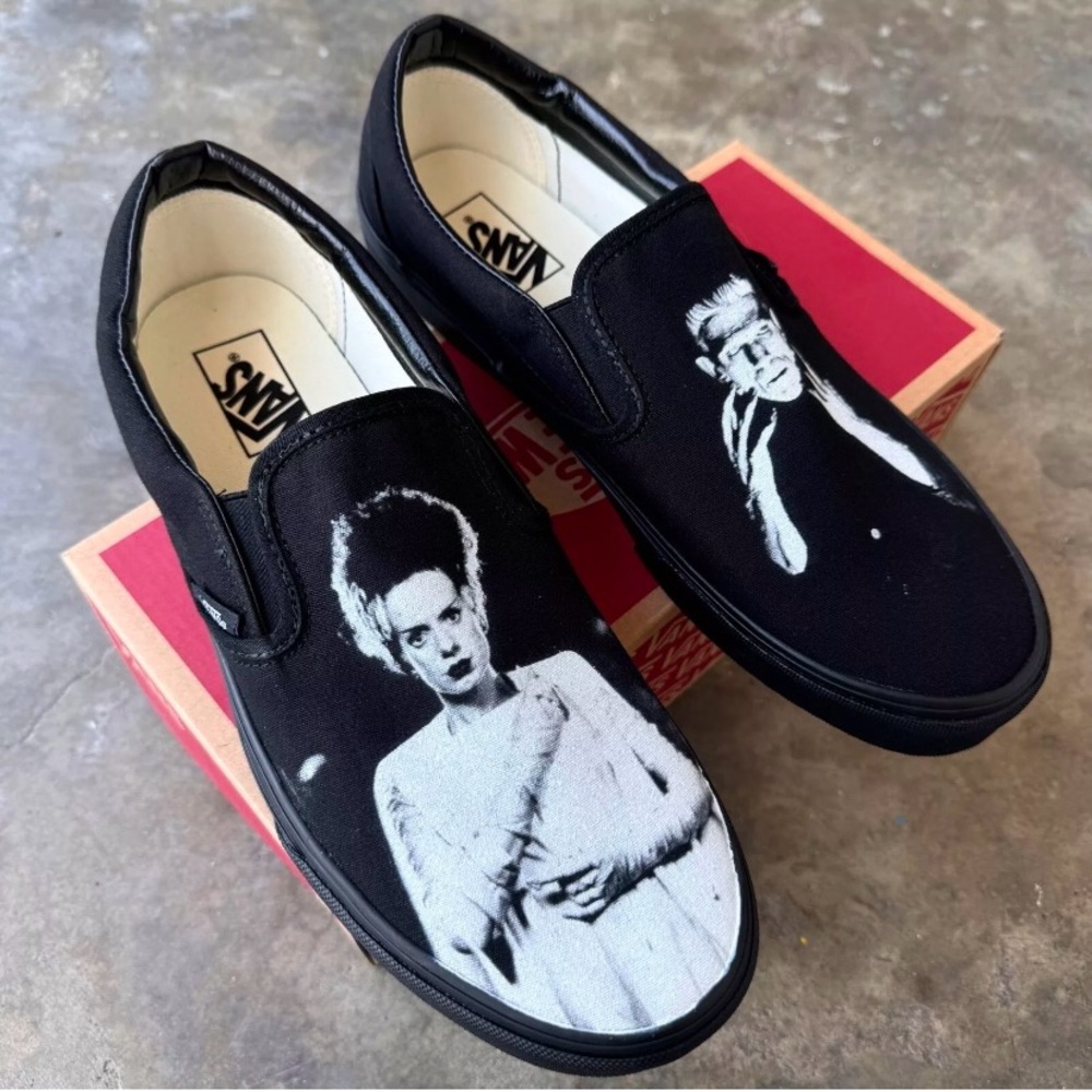 Vans Black Slip-On Shoes Frankenstein and bride size 14 - Picture 2 of 4